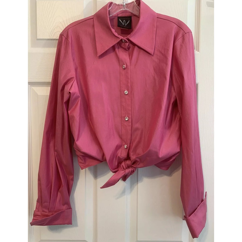 Veronique Young Shirt Blouse Top Stretch Rhinestone Buttons Dressy Party Size 10